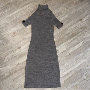 Short Sleeve Turtleneck Marled Tan Sweater Dress
